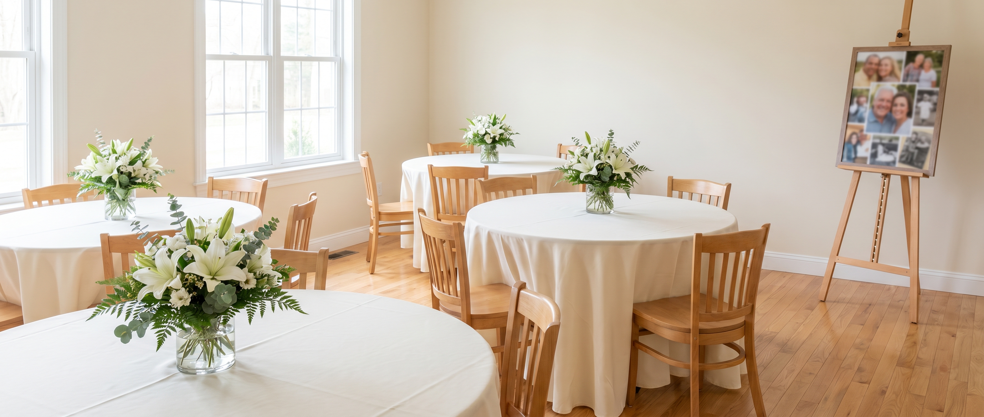 Bennett Funeral Home gathering room set for a memorial